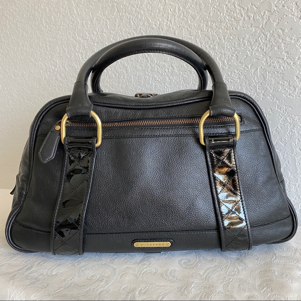 Burberry black leather bowling bag